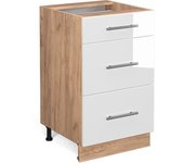 Vicco mueble bajo de cocina fame-line, blanco alto brillo, 50 cm , et mármol