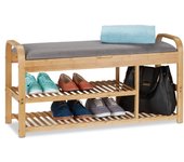 Relaxdays banco recibidor, zapatero estrecho, mueble bambú, asiento acolchado, 50 x 100,5 x 33 cm, gris y marrón natural