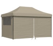 Tienda de fiesta plegable pop-up con 4 paredes laterales taupe