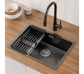 Fregadero cecipa max de 1 seno, 60×44×18cm, fregadero de cocina de acero inoxidable 201, negro con cesta de drenaje (3 métodos de instalación)