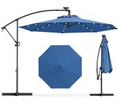 Sombrilla jardín 300 cm, sombrilla terraza exterior con 8 costillas, 32 luces led solares, manivela para rotación 360°, inclinable, protección uv,