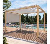 Pérgola bioclimática autoportante madera blanca 3x4m + 1 persiana ( 1 store 2,80 x 2,30 m ) - oviala