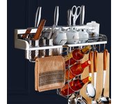 Estante de almacenamiento multifuncional para cocina de acero inoxidable 304 montado en la pared con canasta colgan