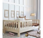 Cama 90x190 con barandilla y somier patas de 10 cm agnès madera