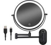 Espejo de maquillaje - recargable - negro - aumento 1-5x
