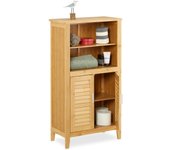 Relaxdays armario baño bambú, aprox. 92x50x25cm, mueble auxiliar baño con puertas, 2 estantes extraíbles, marrón natural