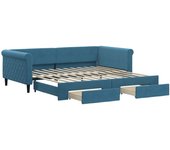 Sofá cama nido con cajones terciopelo azul 100x200 cm