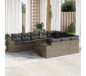Conjunto de muebles de jardín vidaxl de 11 piezas con cojines grises de mimbre