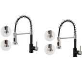 2pcs auralum max mezclador cocina con ducha grifo cocina con resorte grifos cocina rotación 360° robiny fregadero 2 jets, agua fría / caliente, negro