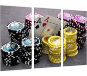 Juego mesa, casino, cartas y fichas poker, as, fortuna, impresión fotográfica sobre madera, cuadro moderno decorativo