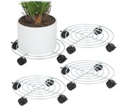 Relaxdays pack 4 soportes para macetas con ruedas, ø 32 cm, platos para tiestos plantas, acero, interiores, plateado