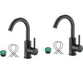 2pcs mezclador de lavabo,grifo de baño negro auralum max giratorio 360°, grifo de lavabo de altura total 260mm con aireador desmontable