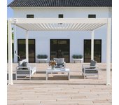 Pérgola bioclimática autoportante ombrea vs 3x4m - blanco + 1 estor blanco 4m