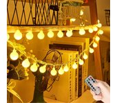 Cuerda de luz exterior/interior, 10 m 100 led resistente al agua, funciona con pilas, 8 modos con temporizador de control remoto para jardín