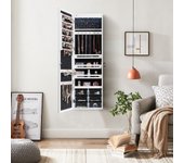 Armario joyero con espejo led cerradura estante organizador montado en puerta y pared blanco 36,5x11,5x120 cm csw686245