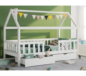Cama-cabina de madera de pino - 90x200 cm - con 2 cajones y somieres - blanco
