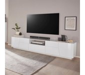 Mueble de tv pared salón moderno 220 x 43 cm blanco brillante fergus