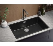 Primagran fregadero cocina negro metallic 76x47cm, fregadero granito 1 seno + sifón, fregadero sobre encimera al mueble 80cm - london slim