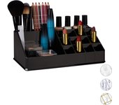 Relaxdays organizador de maquillaje con 16 compartimentos, acrílico, negro, 8 x 22 x 12,5 cm