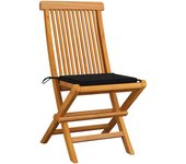 Sillas de jardín 4 uds con cojines negros madera de teca