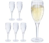 Relaxdays copas cava plástico, set de 6, irrompibles y libres de bpa, 50 ml, reutilizables, vasos champán, transparente