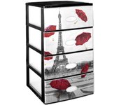 Com-fort house | cajonera apilable de plástico efecto cristal| modelo paris | color negro | modelo de 4 cajones (380 x 370 x 626 mm)