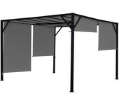 Pérgola arco jardín pabellón terraza toldo estructura de acero estable 6cm + techo practicable gris 4x3m 04_0004074