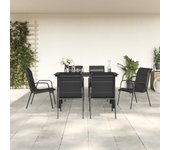 Juego de comedor para jardín 7 piezas，conjunto de comedor de exterior，conjunto de jardín acero y textilene negro cfw844839