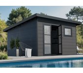 Caseta de madera composite alma - 15m² gris - grosor de lamas: 28 mm - caseta de jardín - rejillas de ventilación - puerta doble - canalón