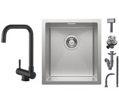 Cecipa max fregadero de cocina 1 seno 40x44cm - fregadero de inox cepillado fregadero integrado + grifo de cocina plegable negro mezclador de cocina