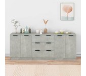 Aparador de 3 piezas | aparador de comedor | armario de cocina madera contrachapada gris hormigón cfw12774