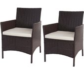 Lote de 2 sillones de jardín de poly ratán halden, sillones de mimbre ~ marrón moteado, cojines crema