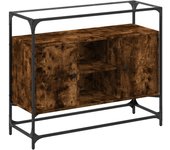 Aparador | aparador de comedor | armario de cocina cristal y madera ingeniería roble ahumado 98x35x81 cm cfw75887