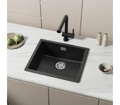 Cecipa max fregadero de 1 seno en cuarzo y resina, fregadero de cocina en granito gris negro, fregadero de cuarzo 3 opciones de montaje, 50*44*20cm