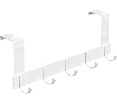 Perchero para puerta, con 5 ganchos, ideal para cocina, dormitorio y baño (blanco)