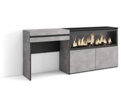 Amueblate online, tocador, dormitorio habitación, 177x75x35 cm, con cajón, chimenea eléctrica, cemento