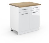 Vicco mueble bajo de cocina fame-line, blanco alto brillo, 80 cm , et roble