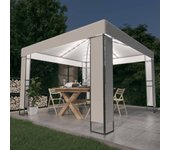 Cenador con doble techo y luces led 3x3 m blanco