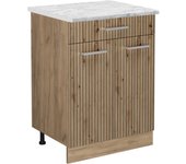 Vicco mueble bajo de cocina r-line, roble artesanal, 60 cm et mármol