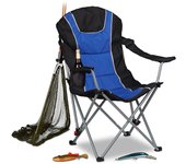 Relaxdays silla plegable camping con respaldo acolchado ajustable, poliéster, azul y negro, 108 x 90 x 72 cm