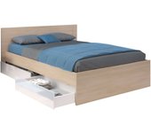 Cama doble john con cajones color roble brooklyn y blanco shiny 135-140x190 cm