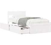 Cama individual | cama para adultos | estructura cama con cajones madera maciza pino blanca 90x190 cm cfw46830