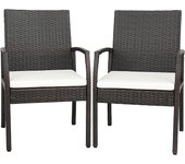 Costway 2 silla ratan, sillas jardin exterior con cojín suave con cremallera, sillas terraza mimbre, 62 x 55 x 89 cm, hasta 180kg, patio trasero, balc