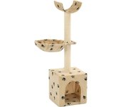 Rascador para gatos con nicho, juguete de peluche de sisal, 105 cm, estampado de huellas beige 3702106