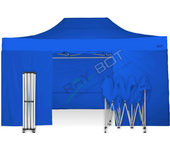 Carpa plegable 3x4,5 verde con telones laterales acero 30 mm. tejido recubierto de pvc impermeable, repelente al agua de 350gm