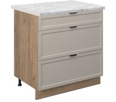 Vicco mueble bajo de cocina fame-line, grisbeige, 80 cm con 3 cajones, et mármol