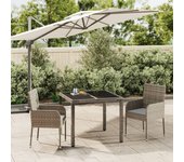 Set comedor de jardín 3 piezas，conjunto de comedor de exterior，conjunto de jardín con cojines ratán sintético gris cfw397115