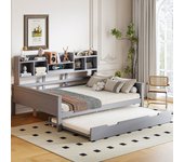 Cama nido 140x200 cm - 90x190 cm - con almacenaje - somier de láminas - pino multicapa - gris (colchón no incluido)