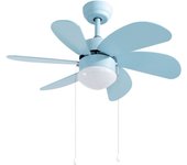 Ventilador 6 aspas de techo con luz ø82cm color azul motor dc