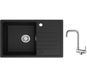 Cecipa max 78x45cm fregadero 1 seno con escurridor fregadero encastrable de cuarzo y resina negro + grifo de cocina abatible mezclador de fregadero